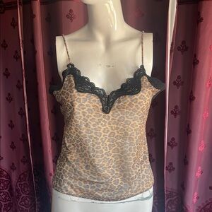 3/$20 Leopard Print Semi Sheer Cami with Black Lace Trim Size Medium